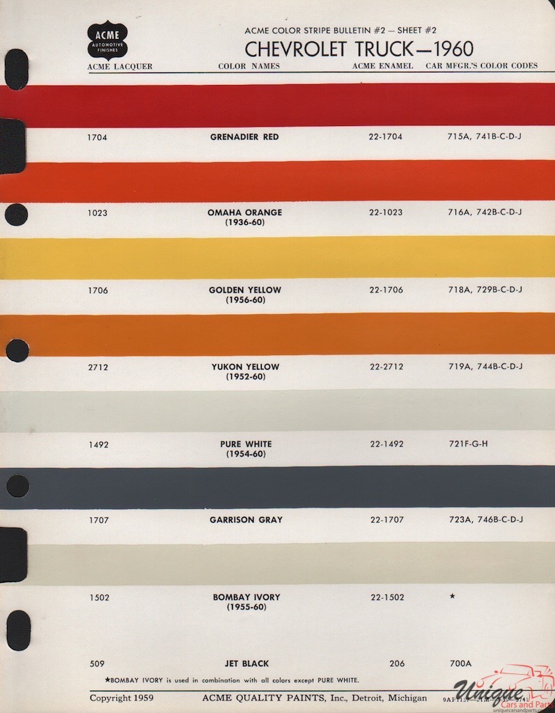 1960 GM Truck And Commercial Paint Charts Acme 2